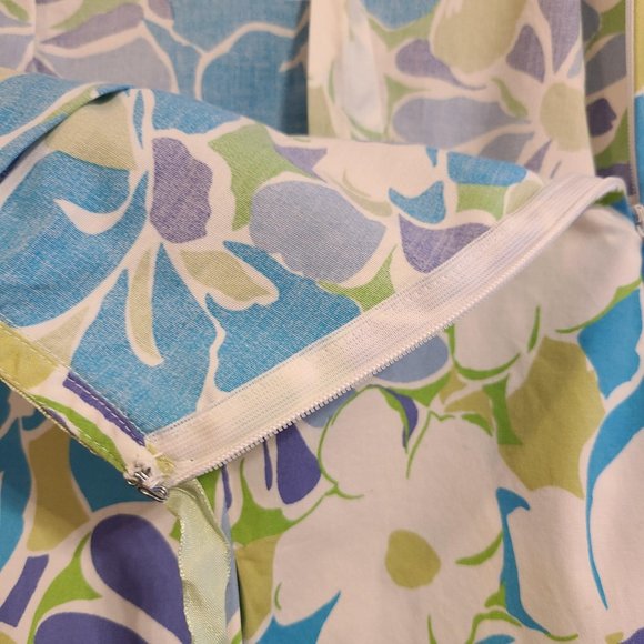 St. John's Bay Flared Pleated Skirt Side Tie Blue White Floral Size 14 - Picture 6 of 7